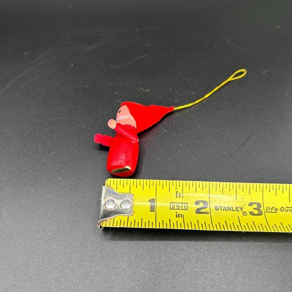 Gnome w/ Mustache & Hat Christmas Tree Ornament Red Wooden Hand Painted Taiwan - Picture 7 of 8